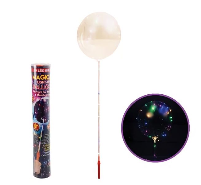 Bulk Pack x 2 Magical Battery Operated Balloon Clear With Led &amp; Stick