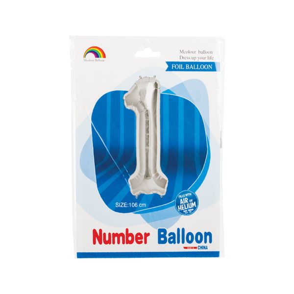 Bulk Pack x 2 No.1 Balloon Helium Foil Silver (106 cm)
