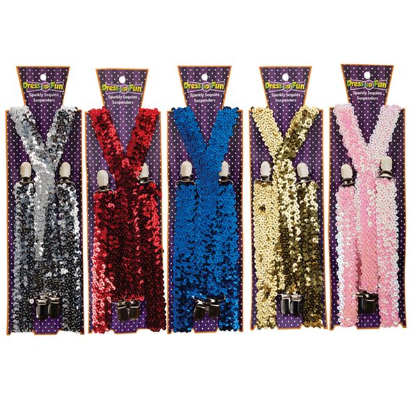 Bulk Pack 4 x Dress Up Suspenders Sequins. Adult &amp; Teens