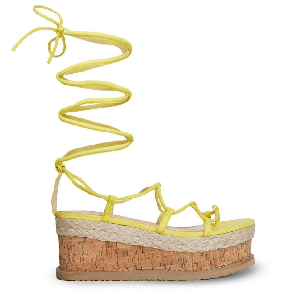 Linzi Ladies PATAYA Strappy Tie Up Espadrille Flatform NeonYellow