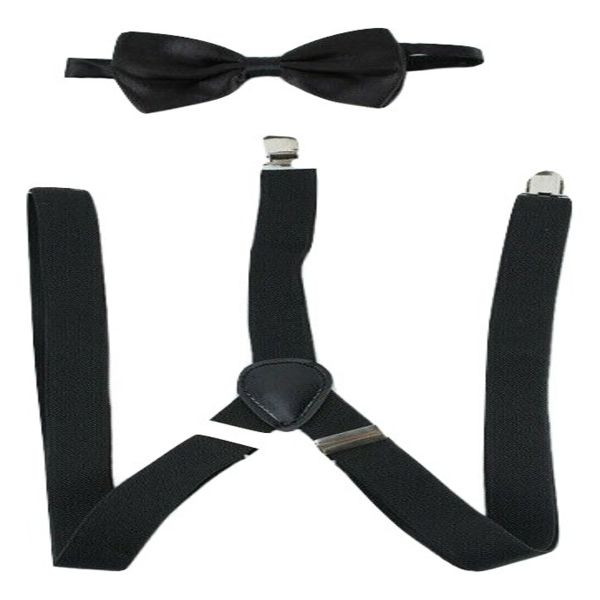 Bow Tie And Suspender In Black