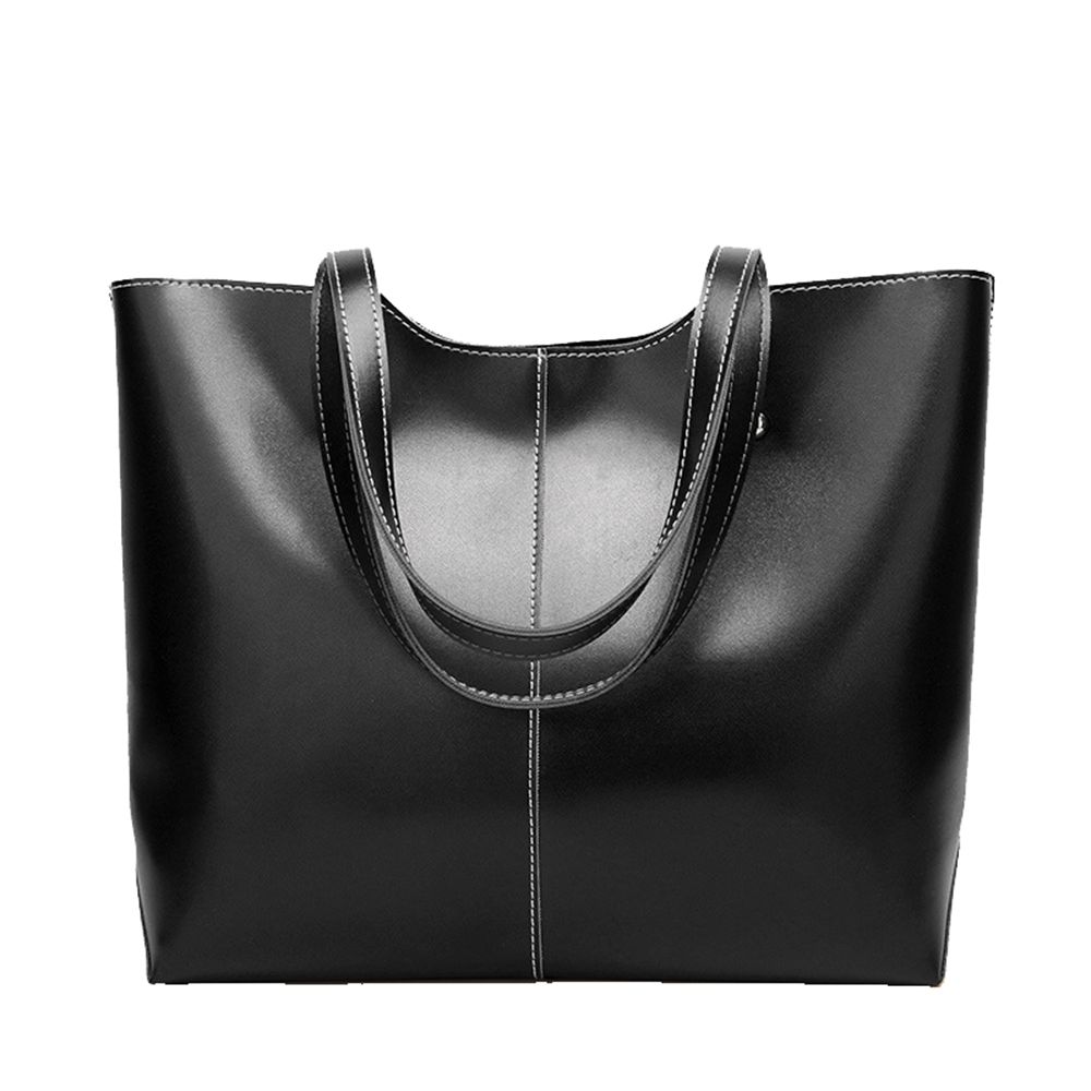 Large Capacity Oil Wax Leather Women's Tote Bag - Black | Shop Today ...