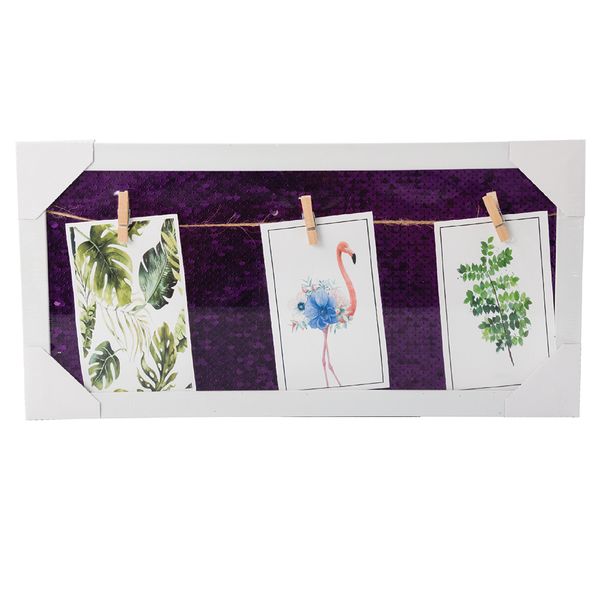 Washline Picture Frame With Sequins - Purple