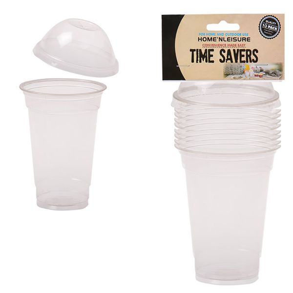 Bulk Pack 4 X Picnic Cups With Dome Lid Clear 10pcs Per pack