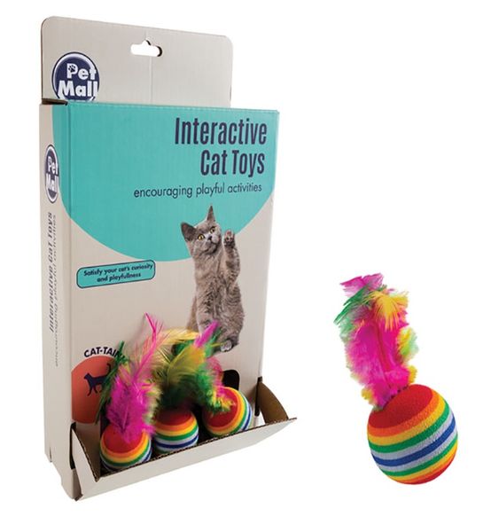 Bulk Pack x 20 Pet Cat Toy Ball With Feathers 3.5cm