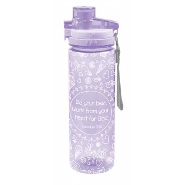 Work From Your Heart For God (Purple) (Water Bottle)