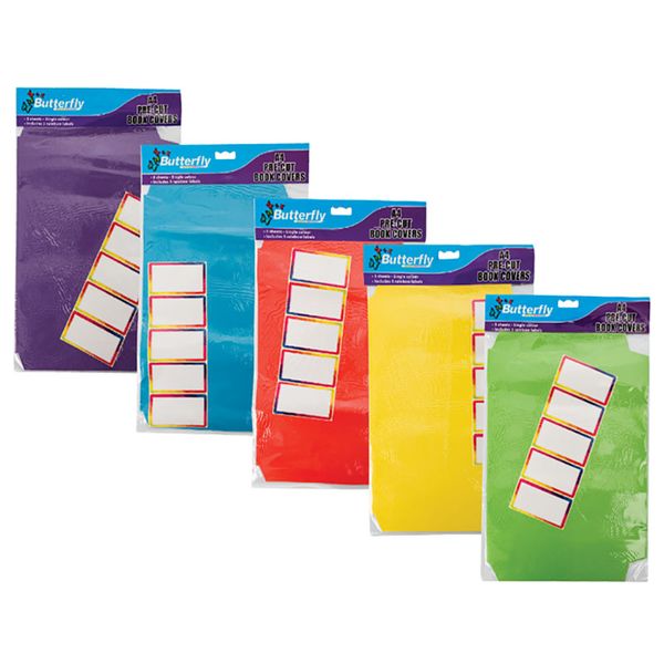 Bulk Pack x 10 Pre-cut Paper Book Covers &amp; Labels A4 5 Per Pack + Labels