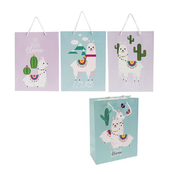 Bulk Pack x 8 Gift-Bag Paper Medium Lama 18x23cm