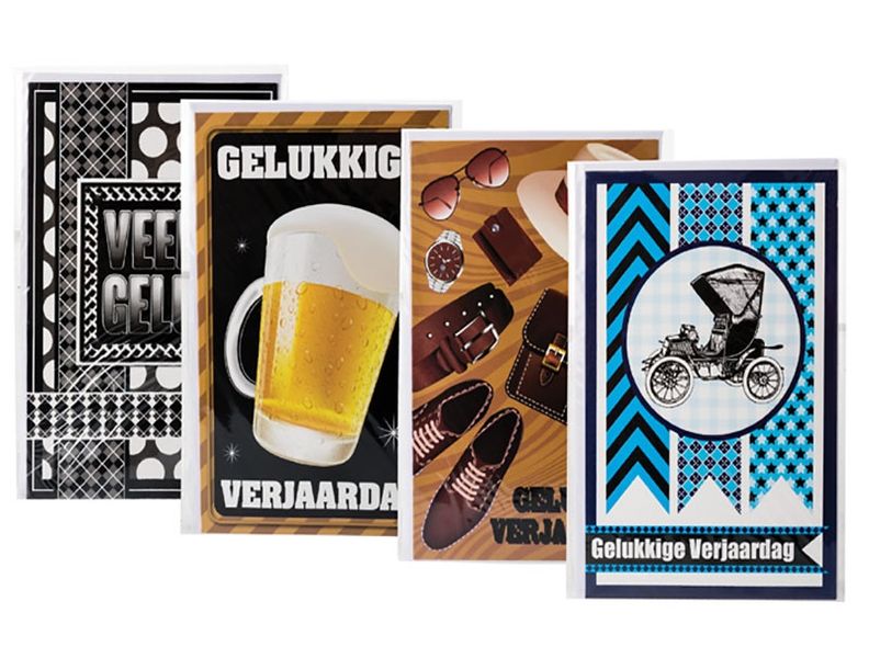 Bulk Pack x 4 Birthday Card &amp; Envelope - Male Afrikaans