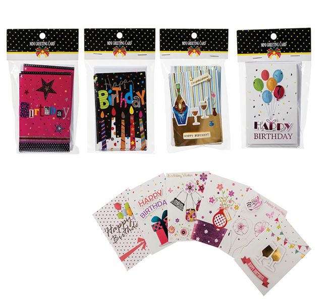 Bulk Pack x 4 Card &amp; Envelope Mini 6pcs Per Pack Glitter 7x10cm