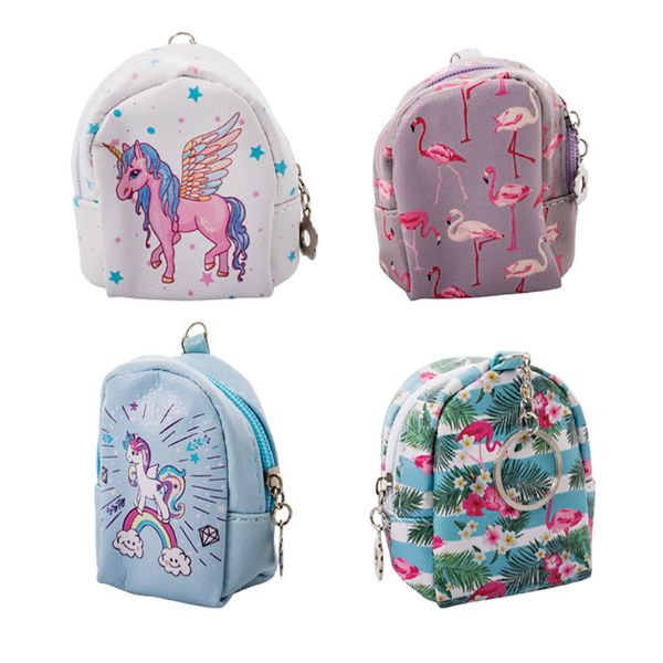 Bulk Pack x 4 Key Chain 9cm Mini Backpack Flamingo Unicorn