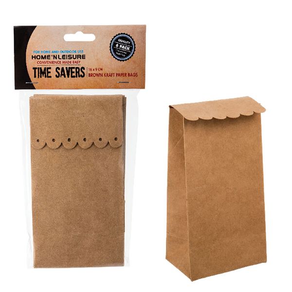 Bulk Pack x 5 Brown Kraft Party Bags 6pcs Per Pack 16x9cm