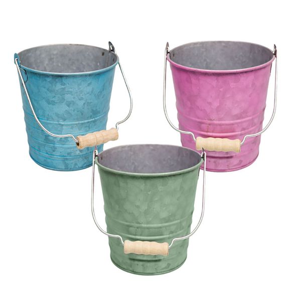 Bulk Pack x 3 Planter Galvanized With Handle - 12x13cm