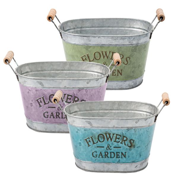 Bulk Pack x 3 Planter Galvanized Oval - 19x12cm