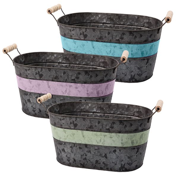 Bulk Pack x 3 Planter Galvanized Oval - 30x16cm