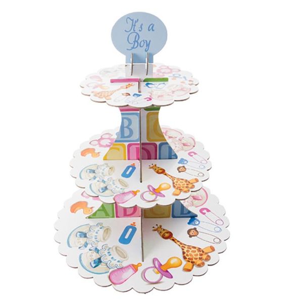 Bulk Pack x 3 It's A Boy Baby Cake-Stand Paper - 3-Tier