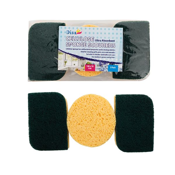 Bulk Pack x 6 Cellulose Scourer Foam Green Pad - 3pcs Per Pack