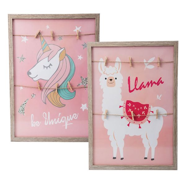 Bulk Pack x 2 Picture-Frame Wash Line Unicorn &amp; Llama - 30x40