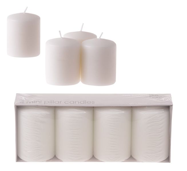 Bulk Pack x 3 Candle-Set 4 Piece Per Pack Mini Pillars - 5x8cm