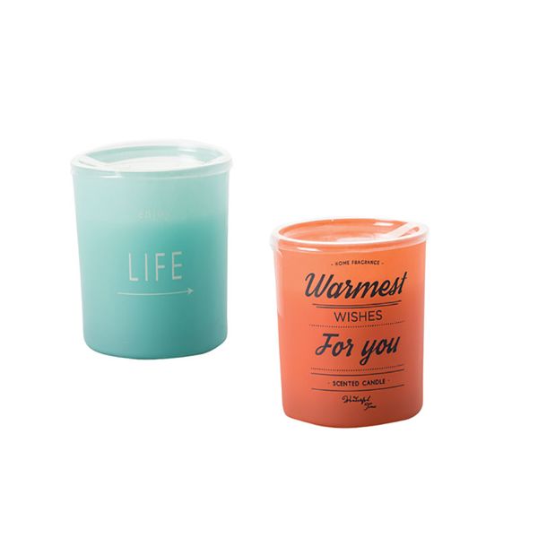 Bulk Pack x 4 Candle In Glass Holder With Words - 8cm High Scent