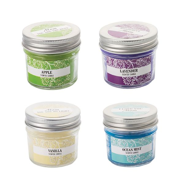 Bulk Pack x 4 Candle In Holder Glass With Lid - 7cm Mom