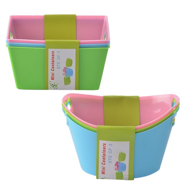 Bulk Pack x 4 Basket Plastic 15.5cm Oval &amp; Rectangular Mini - Set-Of-3 Each