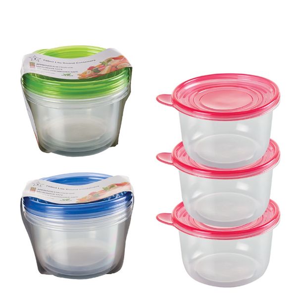 Bulk Pack x 6 Plastic Container Set Round - 750ml - 3 Piece Per Pack