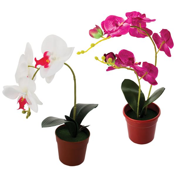 Bulk Pack X 2 Flower-In-Pot Plastic Orchid 35cm