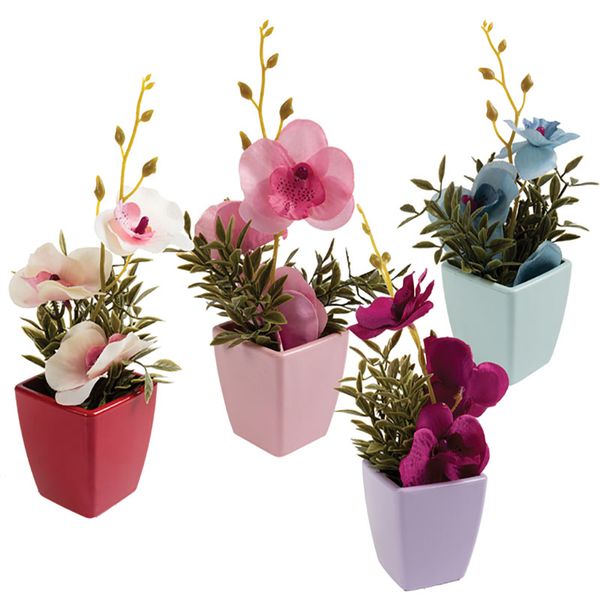 Bulk Pack 4 x Flower-In-Pot Plastic Orchid - 15cm