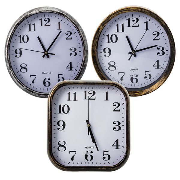 Bulk Pack x 3 Clock Wall Quartz Plastic Sqaure &amp; Round - 23cm