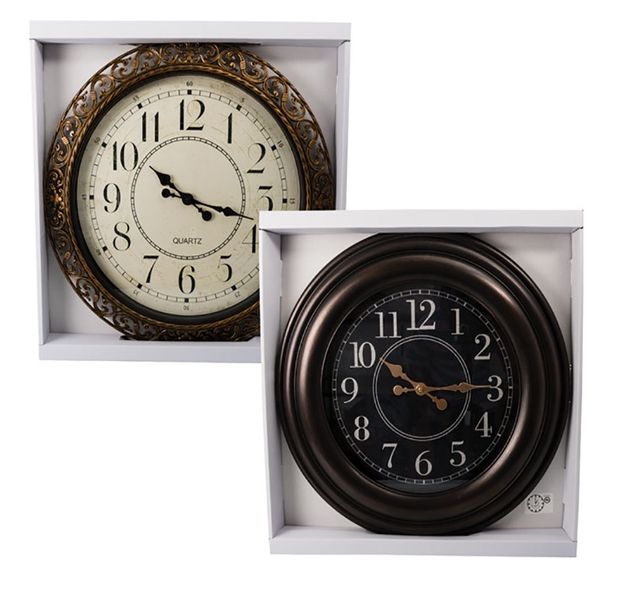 Bulk Pack x 2 Clock Wall Quartz Plastic Round - 60cm X-large