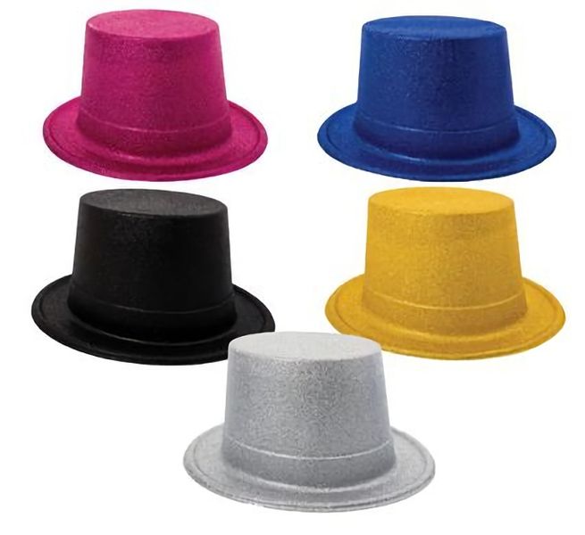 Bulk Pack x 5 Dress Up Hat Round Glitter Plastic