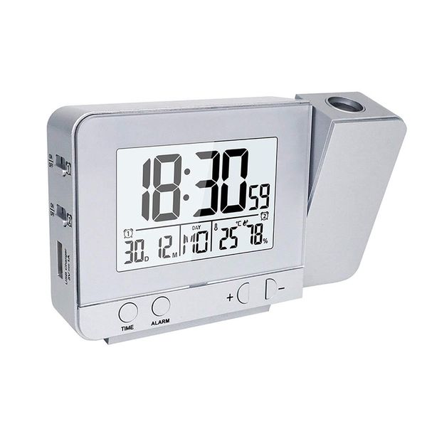 Projection Alarm Clock Digital Date Snooze Function Backlight - Silver