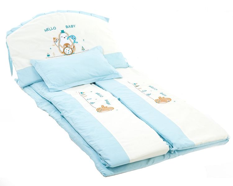 Nipper Cotton Crib Quilt and Bumper Set-Blue &amp; White