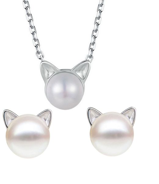 Dainty Cat Necklace and Earrings Set