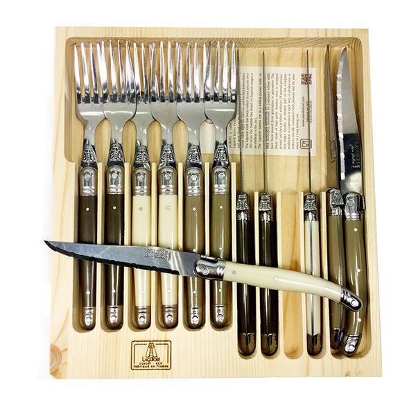 Laguiole Jean Dubost - France 12 Piece Knife &amp; Fork Set - Linen Mix