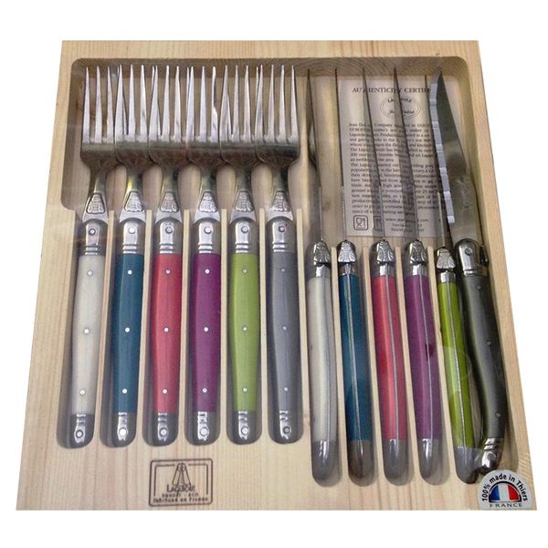 Laguiole Jean Dubost - France 12 Piece Knife &amp; Fork Set - Victoria Mix