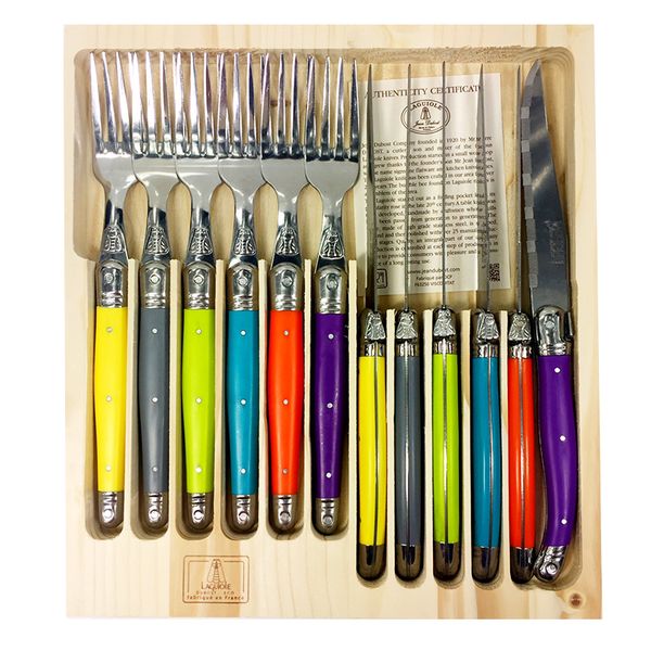 Laguiole Jean Dubost - France 12 Piece Knife &amp; Fork Set - Summer Brights
