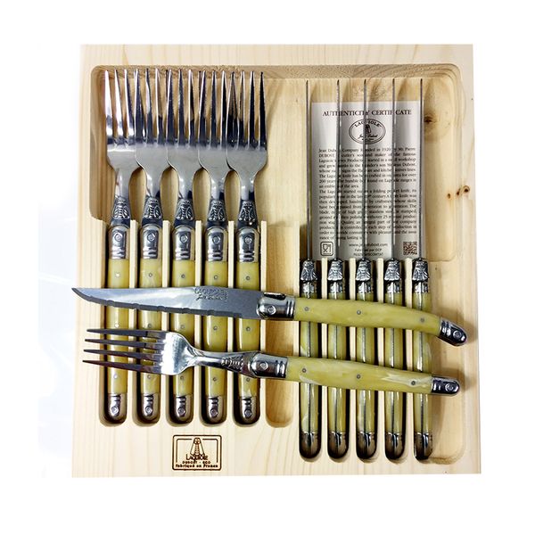 Laguiole Jean Dubost - France 12 Piece Knife &amp; Fork Set - Light Horn