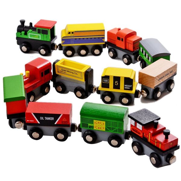 Wooden Magnetic Toy Train and Car 12 Set