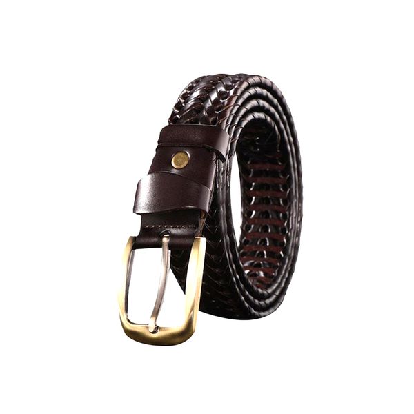 PU Leather Braid Waist Belts for Men and Women - Dark Brown