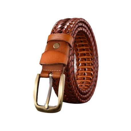 Mens Braided Leather Belt Cowhide Woven Leather Belt for Casual