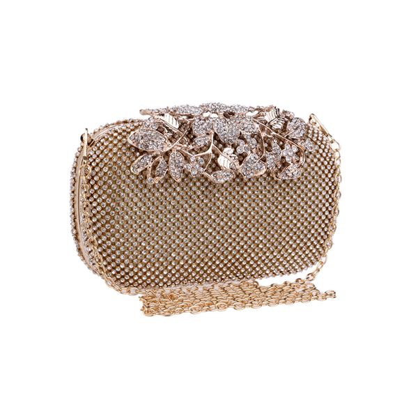 Women Evening Clutch Bag Crystal Rhinestone Flower Wedding Bridal Purse