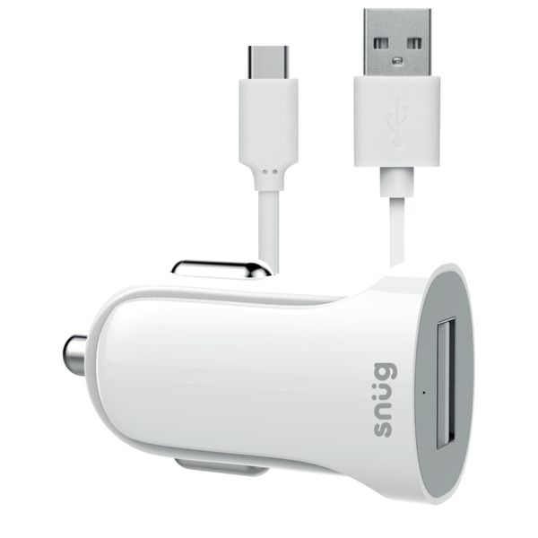 Snug Lite 1 Port 2.1A Car Charger +Type C - White