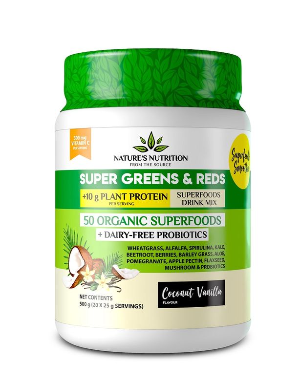 Natures Nutrition Super Greens And Reds With Protein Coconut Vanilla