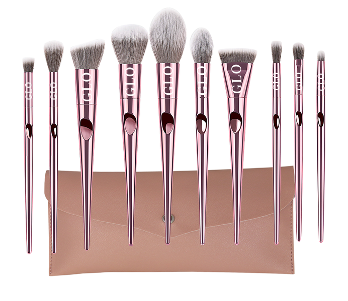 Glo - Makeup Brush Set - Premium 10 Pcs Rose Gold Synthetic Makeup Brushes