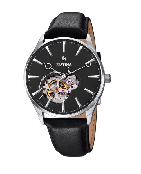 Festina Automatic Analogue Men's Wrist Watch with Leather Strap - Black