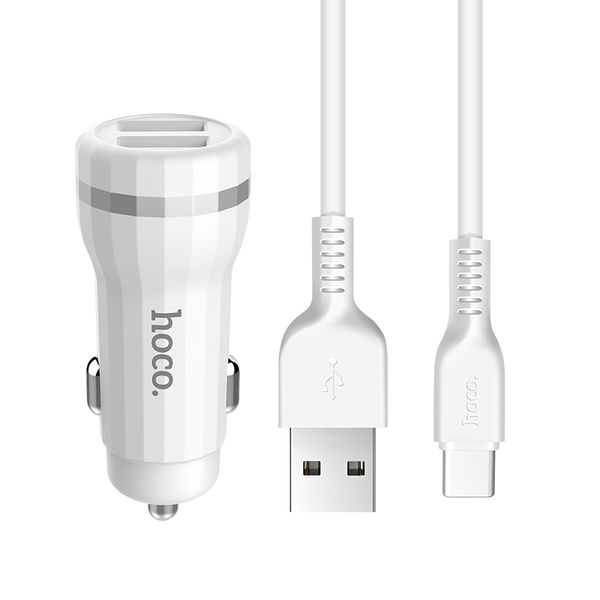 Hoco Staunch dual port in-car charger set with Type-C Cable