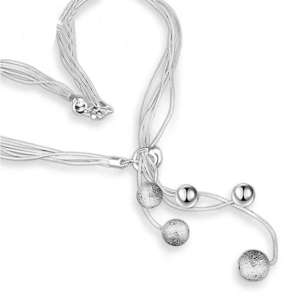 5 Piecs Silver Fashion Charm Chain Necklace With 5 Matte Beads