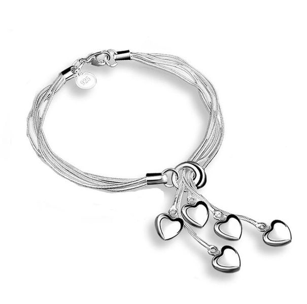 925 Sterling Silver Multilayer Bracelet Fashion Lovely Pendant Bracelet